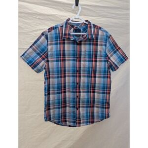Prana Mens Shirt Size Large Blue‎ Plaid Benton Button Up Short Sleeve